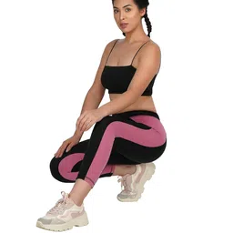 new look Neu Look Women Slim Fit High Waist Gym Workout Tights with 4 Ways Stretchable Scoot Proof Color Block Yoga Leggings (Black Blush, Medium) image 5