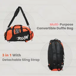 FUOCO Nylon 28 Cms Travel Accessory- Shoe Gym Bag (Run Orange Black Duffle 40 Ltr_Orange) image 3