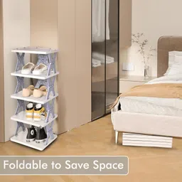 Pivalo 5-Tier Stackable Shoe Rack Expandable PVC Footwear Organiser Portable Lightweight and Reusable Storage Shelf for Sandals & Sleepers- White image 5