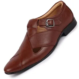 fausto Men's Peshawari Leather Sandals for Day Long Comfort|Outfit|Evening|Outdoor|Casual|Fashion|Trending|Lightweight with Anti Skid TPR Sole image 1