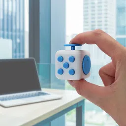 ANAB GI Fidget Cube Stress Anxiety Pressure Relieving Toy Great for Adults and Children[Gift Idea][Relaxing Toy][Stress Reliever][Soft Material](White & Blue) image 2