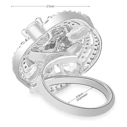 tanaira Rhodium plated adjustable American diamond ring for women round Flower design fingur ring oversized cocktail for Girls image 3