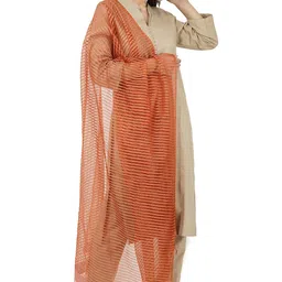 rhe-ana Women Art Silk Lurex Stole Dupatta for women | Stoles for Girls Stylish Latest | Shawl And Stall For Ladies With Silver Lurex Horizontal Stripes 30 x 85 Inches image 1