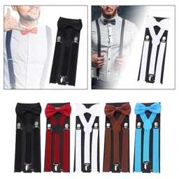 myaddiction Men Suspenders with Bow Tie Set Y Shape Braces for Halloween Wedding Cosplay image 3