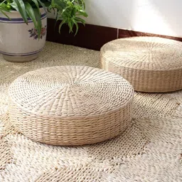 Round Straw Woven Tatami Cushion Floor Pouf Meditation Seat Mat 45X45Cm image 5