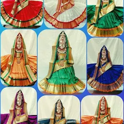 Navaratri Goddess Kalash Women's Silk Saree , Mata Rani Poshak, Maa Laxmi, Durga, Saraswati, Radha Chunri Patka and Lehenga/Ghagra Dress (Red , Height is 15 inch and width is 14 inch) image 3