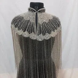 zuho Women Hand beaded Embellished Short Cape Poncho (White) image 2