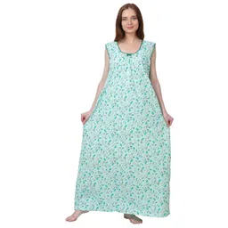 breezly Women's Cotton All Over Print Maxi Length Nighty (BZ18-Nighties-XL18_Light Green_Free Size) image 1