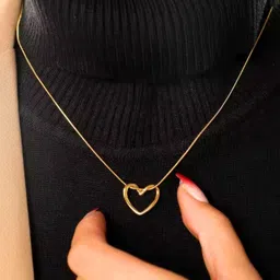 salve Stainless Steel Gold Heart Pendant Necklace for Women with Chain | Anti Tarnish Jewellery Neck Chain for Girls Loocket | Aesthetic Necklace for Girls, Valentine's Gift for Girlfriend image 3