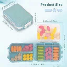 Wrixty Daily Pill Organizer, Weekly Pill Box, Portable Pill Dispenser, Large Travel Pill Case for Vitamin, Medicine, Supplements Flip Design 8 Compartments (Multi Colors) image 5