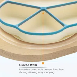 CUBKINS Premium Silicone Suction Feeding Plate for Baby with 4 Compartments | Toddler Plate with Deep Dividers for Kids | Washable & Reusable, Microwave Oven Safe (Blue Olive) image 5