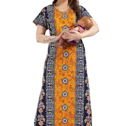 life-tale Women's Cotton Printed Maternity/Feeding Nighty with Zip image 1