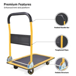 Equal 150kg Capacity Steel Foldable Platform Trolley for Heavy Weight/Material Handling Goods Trolley for Home, Office, Warehouse & Industries - 46cm x 73cm (4" Wheel/Yellow Color) image 2