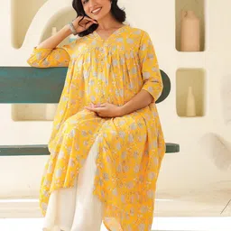 janasya Women's Pure Cotton Floral Printed A-Line Maternity Kurta image 3