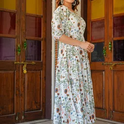 yash gallery Women's Rayon Floral Printed Tiered Style Maxi Dress image 2