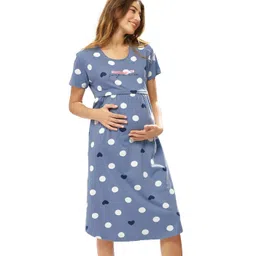 lotik Women's Cotton Heart & Gola Printed Maternity & Feeding Calf Length Short Nighty image 3