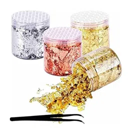 SUMERA WARQ® Gold Leaf Metallic Foil Schabin Gilding Metal Leaf Flakes Three Bottles Kit - Set of Three Colors Imitation Gold and Silver, Copper in Three Bottles - Epoxy Resin Nail Crafts Painting image 1