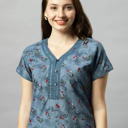 quira Comfortable Women's Full Length Cotton Blend Half Sleeves Nighty, Soft and Elegant Print Sleepwear - 101144 image 4