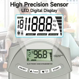 GBEX Grip Strength Tester,Digital Dynamometer Hand Grip Measurement Meter,Forearm Trainer Power 198 Lbs/90 Kgs,Grip Strengthener Meter for Home School to Testing and Training-Multicolour image 2