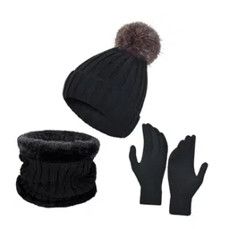 club bollywood Winter Hat Scarf Gloves Set Winter Cap Neck Warmer for Running Skiing Hiking Black image 1