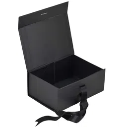 Aakriti Black Foldable Rakhi Gift Box Empty Gift Box with Satin Ribbon, Multipurpose Hamper Box Holds upto 5 kg Reuse Gift Boxes Box for Gift Packing (Medium 24 x 17 x 10 cm, Black Matte Finish 1Pcs) image 3