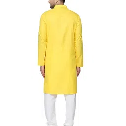 ashtang Men's Cotton Blend Solid Regular Fit Plain Kurta (PLN K= YLW 46_Yellow_3XL) image 3