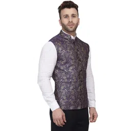 veera paridhaan Banarasi Jacquard Print Blue Nehru Jacket image 3