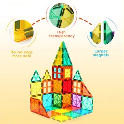 Heattack Magnetic Blocks, Tiles -100 Pieces Set Gifts for Girls, Boys, Kids 3+ Years, Magnetic Building Tiles Constructing and Stem Toy for Kids,Multicolor image 2