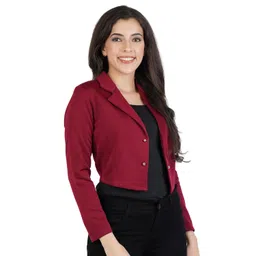 aol Women's Regular Fit Open Neck Cropped Blazer image 3