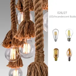 C&K Rustic Chandelier Light Fixture Vintage Industrial Pendant Lights with E27 Socket Light Fitting (6 Rope with Bamboo) image 5