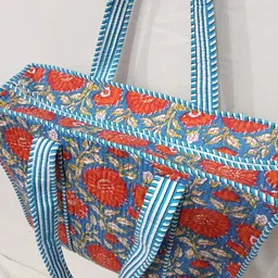 art world Cotton Printed Tote Bag,Hand Bag Multicolor Quilted Hand Block Floral Printed Women's Carry Bag Shoulder Shopping Tote Bags 18x5.5x16 Inch image 2