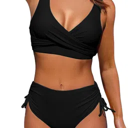 beachsissi Women's High Waisted Bikini Twist Front Tie Back 2 Piece Swimsuits image 1