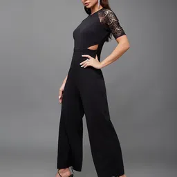 miss chase Women's Half Sleeve Solid Waist Cut-Out Regular Length Jumpsuit with Pockets image 3