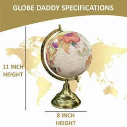 GLOBE DADDY Antique World Globe 8 Inch with Gold Metal Stand for Show pieces for Home Décor, Office Decor and Decorations items,Study Table decor Items,World Map Wall Decor image 2