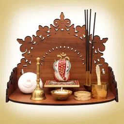 heartily Floral Beautiful Wooden Pooja Mandir for Home Temple for Home and Office Pooja Stand Modern Puja Mandir for Home or Shop Wall (Height- 9.85, Length- 12, Width-8.75 Inch) image 1