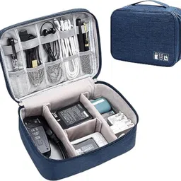Uninest Accessories Organizer Bag, Universal Travel Gadget Organiser Bag for Cables, Plugs, Chargers, and More, Ideal Size for Pad, Phone, and Hard Disk (24.5cm x 10cm x 18.5cm) (Dark Blue) image 1