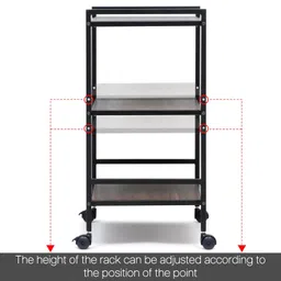 Livzing Wooden 3 Tier Kitchen Storage Rack Trolley with Wheels Height Adjustable Storage Racks with Plastic Hooks Vessels-Dish-Spice-Cutlery-Vegetable Stand Multipurpose Shelf Organizer Cart for Home image 4