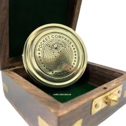 generic Brass Shiny Compass | Portable Antique Marine Navigation Tool with Wooden Box | Ideal Gift for Sailors, Explorers, Adventurers and Nautical Collectors (3 Inch) image 2