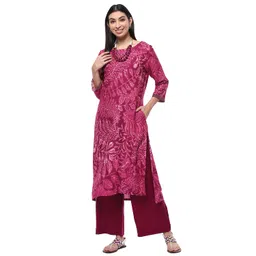 biba Women's Viscose Rayon Kurta Palazzos Set,Neckpeice image 1
