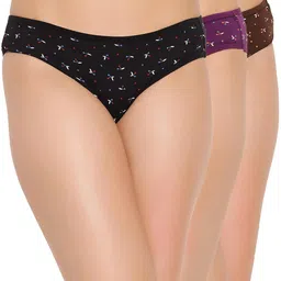 clovia Women's Cotton Pack of 3 Low Waist Outer Elastic Bikini Panty image 1