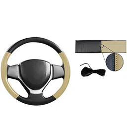 touch of modern TOUCH OF MODERN� Leatherette stitchable Car Steering Wheel Cover Black and Beige with Thread and Needle for Maruti Alto 800 Old image 1