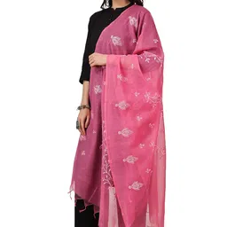 a r silk A R SilkWomen's Pink Cotton Embroidered Dupatta(ARS0785) image 2