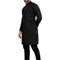 trustous Tradition Men's Kurta Pajama Set for Classic Style |LAKHNAVI KURTA SET WITH PYJAMA (BLACK) image 3