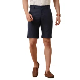 linen club Mens's Linen Rich Blue Solid Slim Fit Casual Shorts image 1