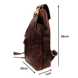 rustic roots Leather Sling Cross Body Travel Bag with Metal Zippers Sling Bag Messenger Bag for Unisex Color -Brown image 5