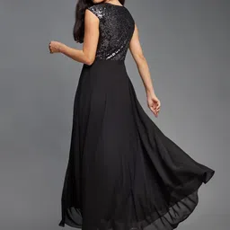 miss chase Women's V-Neck Cap Sleeved Solid Wrap Maxi Dress image 4