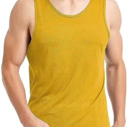 hivata Gym Vest for Men & Boys Sports Running Cotton Sleeveless Vest/Baniyan Modern Fit Solid Inner wear in Mustard Color Pack of 2 image 3