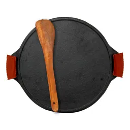 Rock Tawa Dosa Tawa 12 Inch Pre-Seasoned Cast Iron with Free Wooden Spatula and Silicon grip cover image 1