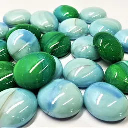 OMI Mixed Green and White (Blue) Opaque Round Glass Pebbles, Vase fillers Stone, Bead for Decorative vase, Fountain, Table, Aquarium (400g - Approx 50 Pieces) image 2