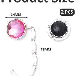 NHCDFA 2 PCS Bag Hanger, Bag Hooks for Handbags, Office Desk Removable Hooks for Bags, Hanger Portable Folding Bag Ring Hanger for Table, Handbag, Backpack (Black+Pink) image 2